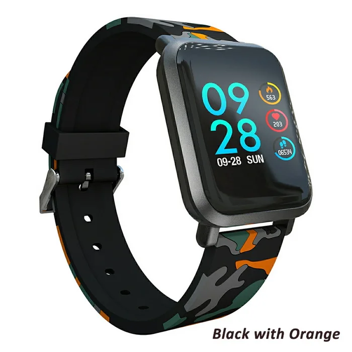 Black with Orange Умные часы S9 2.5D экран Gorilla glass кровяное кислородное кровяное давление полями IP68 Водонепроницаемый трекер активности Смарт-часы - Цвет: Black with Orange