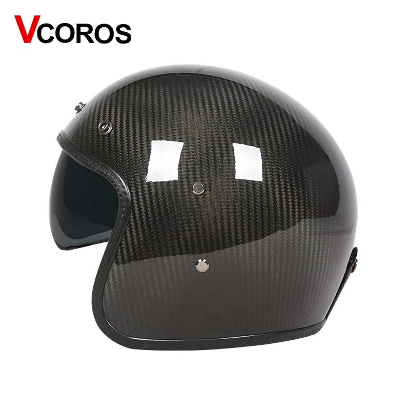 Мотоциклетный шлем VCOROS винтажный мотоциклетный из углеродного волокна 3/4 дюйма с