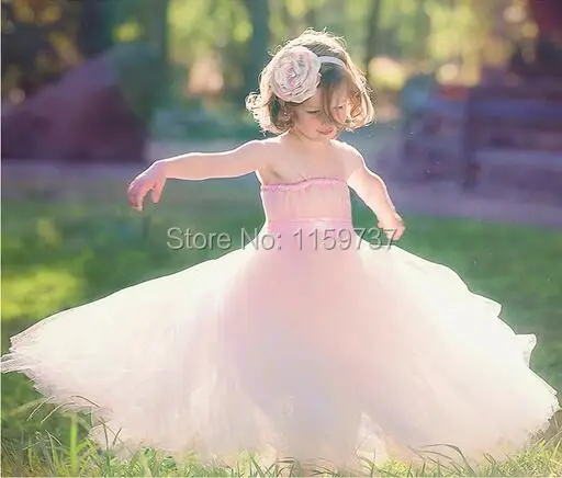 Formal Style Lovely Flower Girl Dresses Floor Length Tulle Ball Gown Little Child Dress With Sash Thin Straps Kids Wear | Свадьбы и