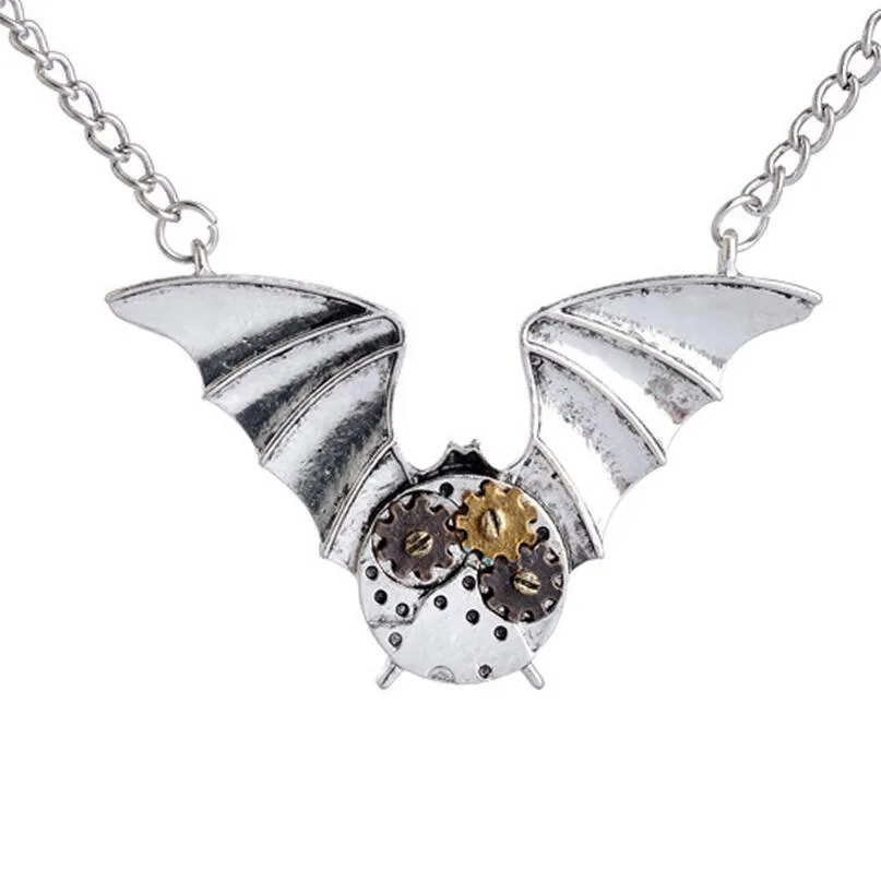 Летучая мышь украшенная шестеренками винтажное ожерелье с кулоном в стиле