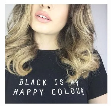 Женская футболка с надписью BLACK IS MY HAPPY COLOR сексуальная летняя стильная хлопковые