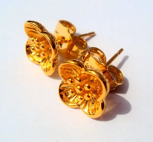 Серьги в виде цветов GF 24 k желтое золото Подарочная коллекция безрамочная