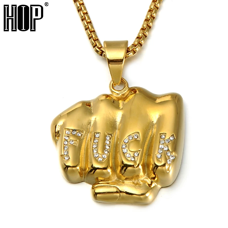 Хип хоп Рок Bling Iced Out кулак борьба Подвески Титан цепочки и ожерелья для мужчин