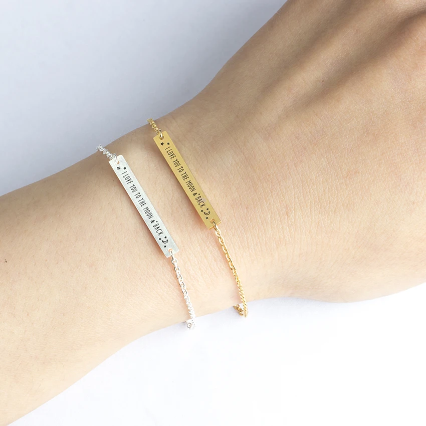 I LOVE YOU TO THE MOON & BACK Bracelet Couples Promise Letter Jewelry Steel Boho Charm Thin Bar BFF Friendship Gifts|bracelet couple|friendship