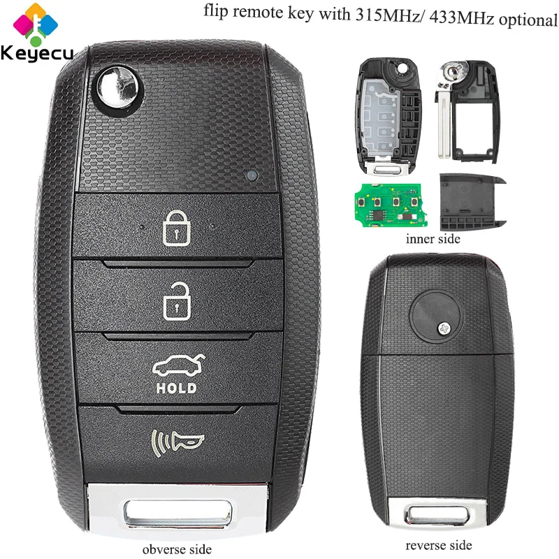 Дистанционный Автомобильный ключ KEYECU Flip 3 + 1 кнопки и 315 МГц/433 МГц FOB для Kia Rio 2014 2016 /