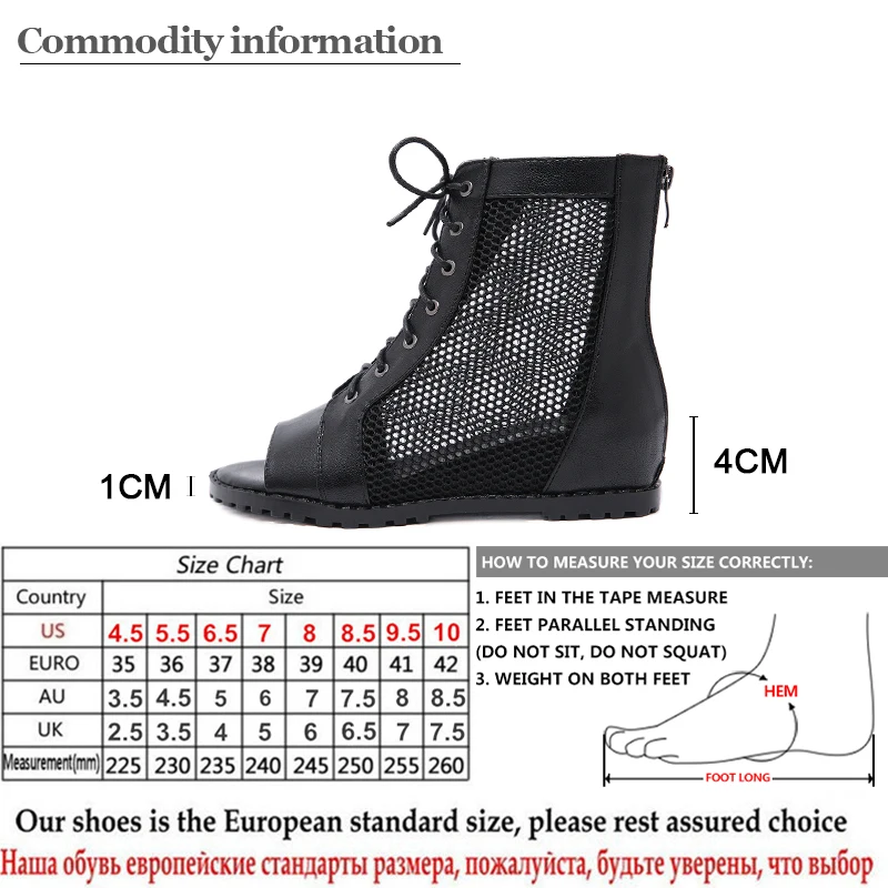 Gdgydh Summer Shoes Women Black Height Increasing Peep Toe Footwear Woman Boots On Summer Mesh Rome Style Drop Shipping