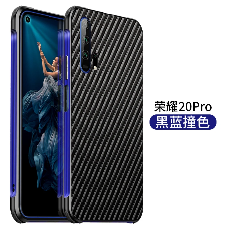 blue Роскошный Гибридный чехол для huawei honor 20 Pro, жесткий металлический бампер из углеродного волокна+ защитная задняя крышка из поликарбоната для honor 20 20pro - Цвет: blue