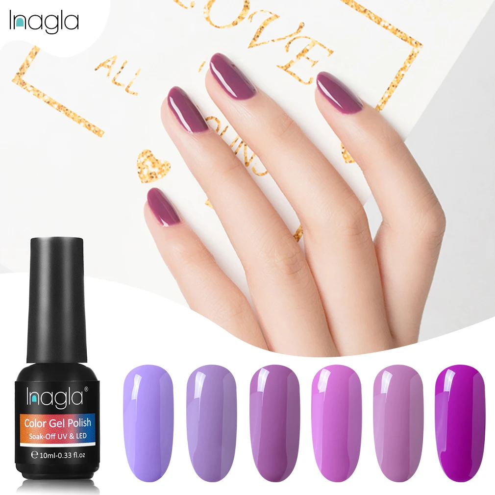 

Inagla Purple Series Nail Gel Polish 10ml UV & LED 12 Pure Colors Manicure Gel Varnishes Nail Art Design Top Base