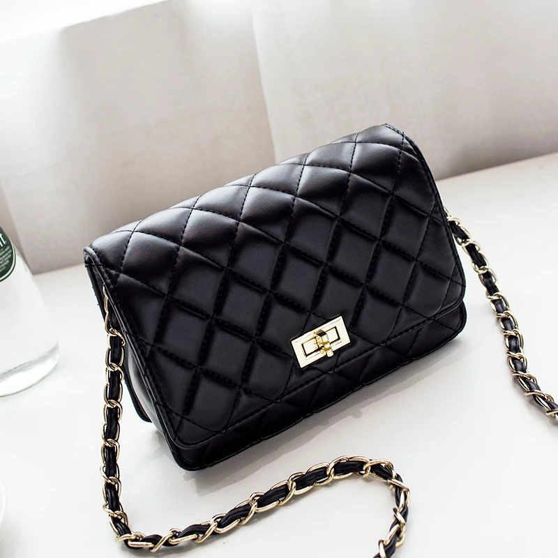 2019 chain bags black women shoulder female purse crossbody plaid handbag quilted sac a main femme leather handbags | Багаж и сумки