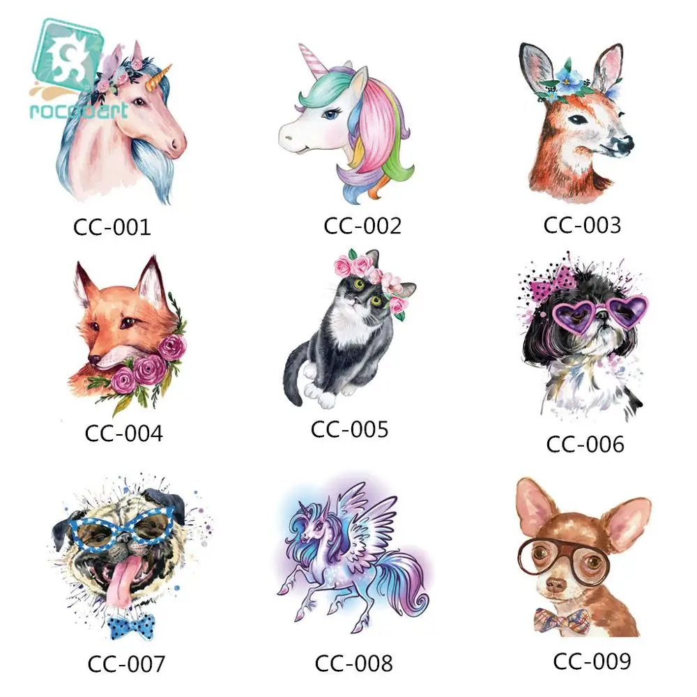 Новинка мультяшная Татуировка единорога для детей милая лошадь собака олень