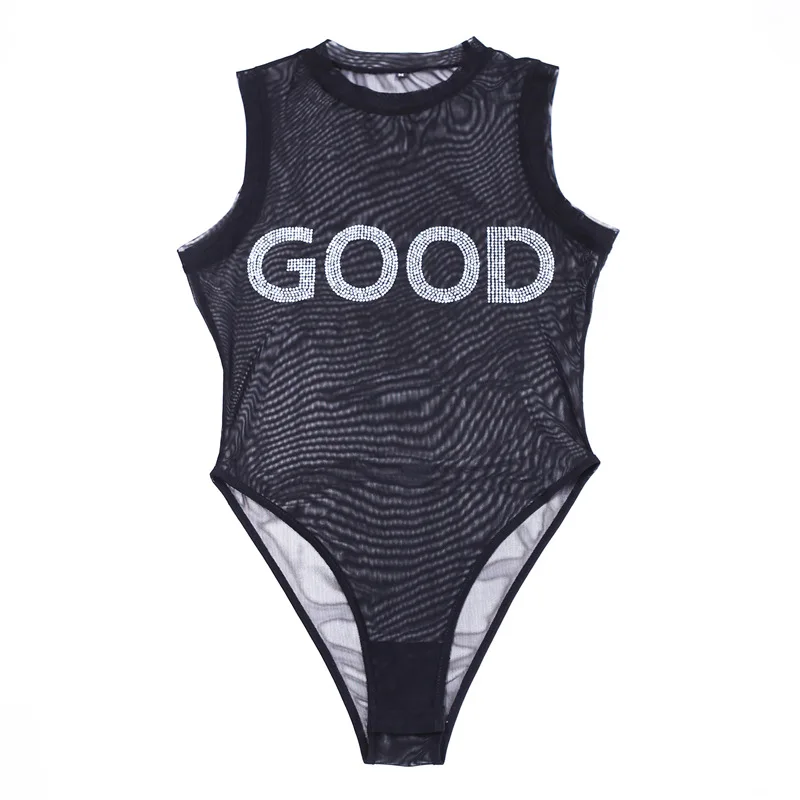 Эффектные прозрачные сетчатые Фольги Печати Женское боди комбинезон Вечерние