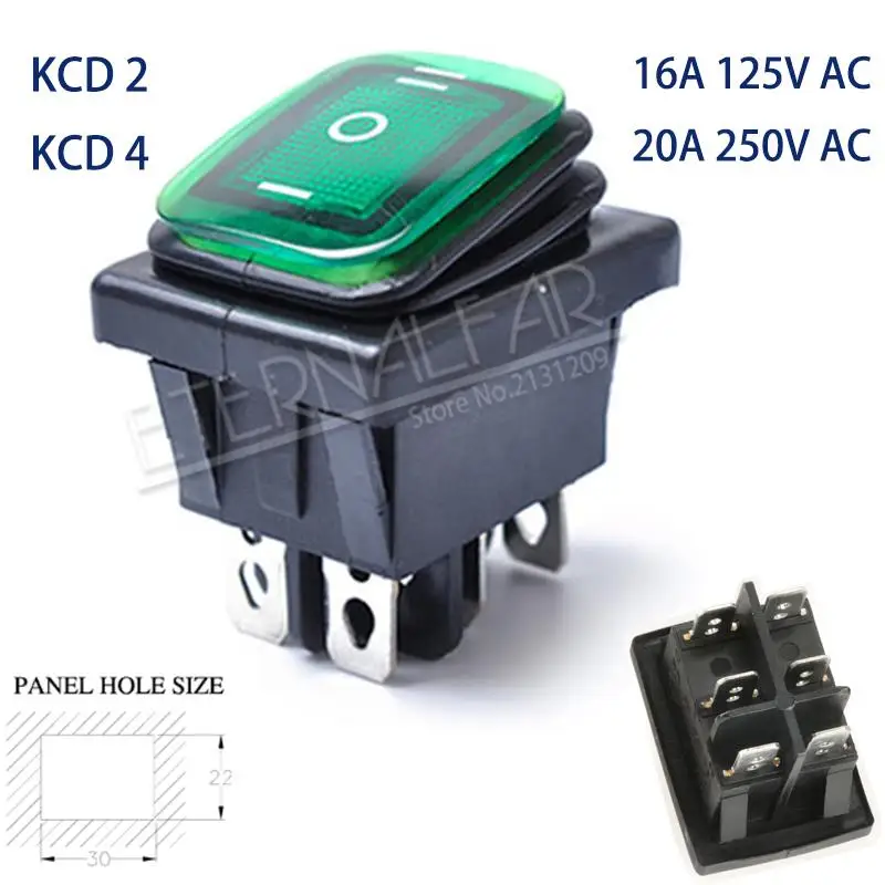 KCD2-Green-6J3D KCD1 KCD2 KCD4 KCD6 On Off 10A 16A 20A 125V 250V AC сверхмощный DPST герметичный водонепроницаемый авто лодка морской тумблер кулисный переключатель с - Цвет: KCD2-Green-6J3D
