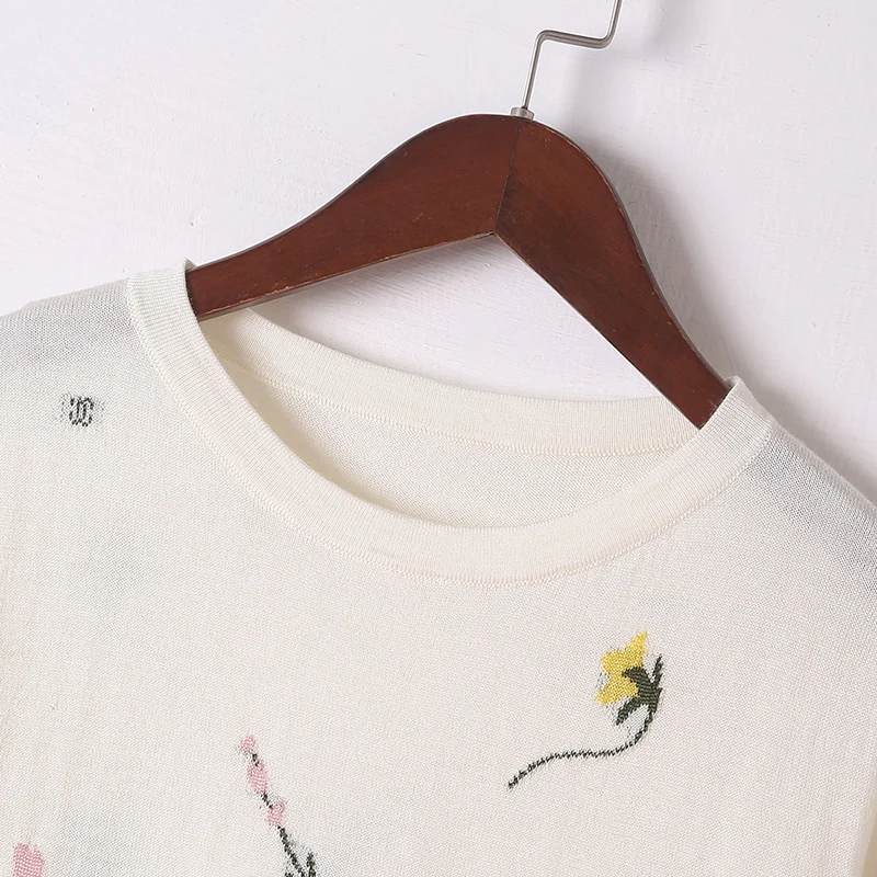 XL Brand Sweater 2019 Spring Fall Women's New OL Commuter Printed O-neck Pockets Bottoming Pullovers | Женская одежда