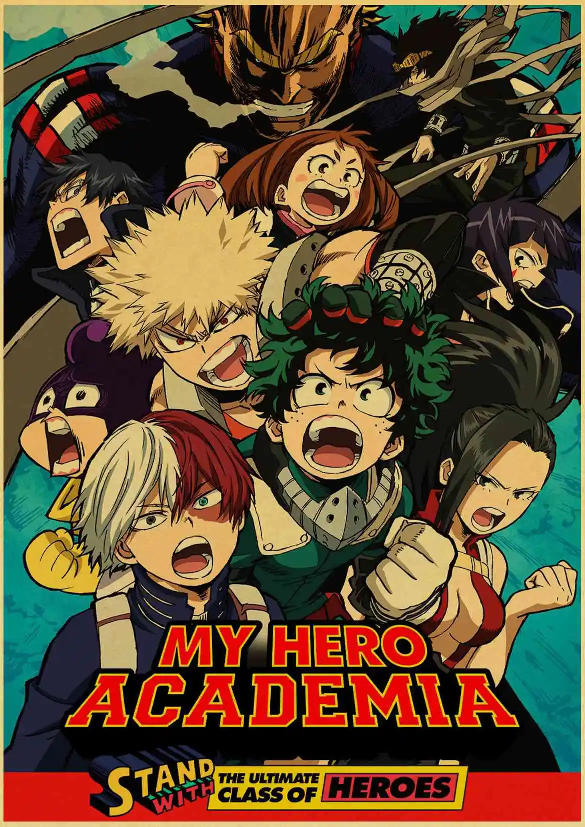 My Hero плакат Academia коричневая печать на крафтовой бумаге настенная живопись Винтажный стиль аниме Ретро плакат Наклейка на стену