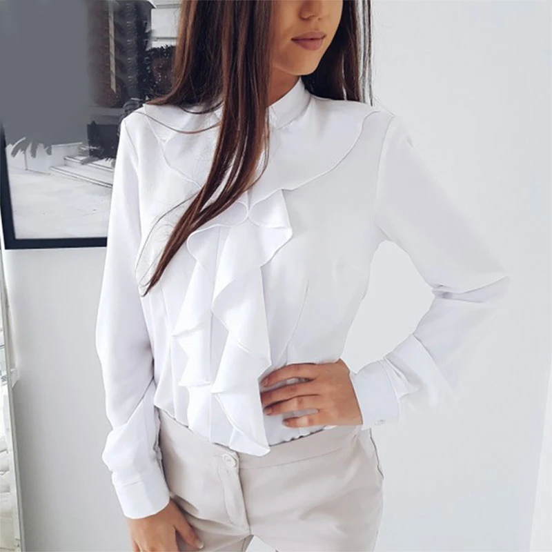 2019 женский топ с оборками на бретельках однотонная Повседневная шифоновая