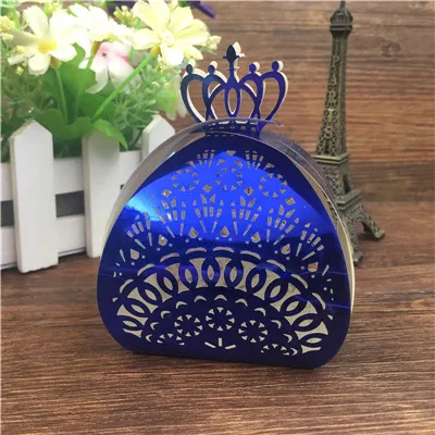 metal blue 50 шт. Корона лазерная резка коробка для шоколада упаковка коробка для конфет Свадебные сувениры вечерние принадлежности Свадебные украшения Свадебная коробка - Цвет: metal blue