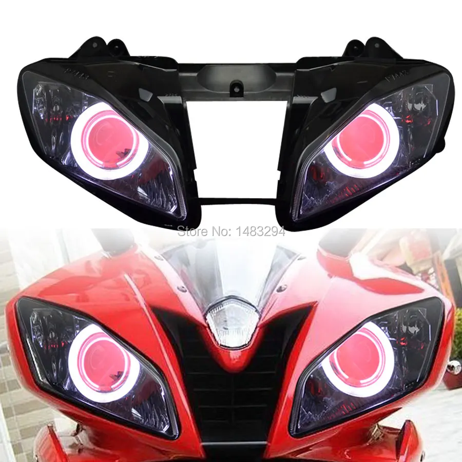 

Custom Assembled Modified Projector Conversion Headlight HID White Angel&Red Demon Eyes Fit For Yamaha YZF R6 2006-2007 06 07