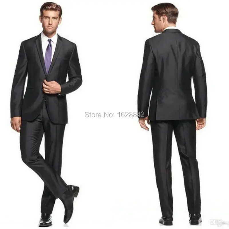 2016 Мода Яркий Черный Костюм 2 Штук Terno Индивидуальные Жених Одежда Slim Fit Свадебные