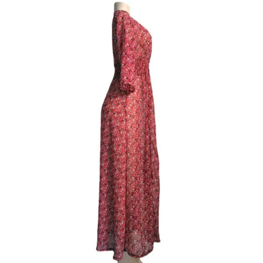 Летне осеннее женское сексуальное свободное платье до щиколотки с рукавом локтя