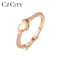 czcity rose gold plated classic heart wedding rings for women petite zircon 925 sterling silver female love rings fine jewelry