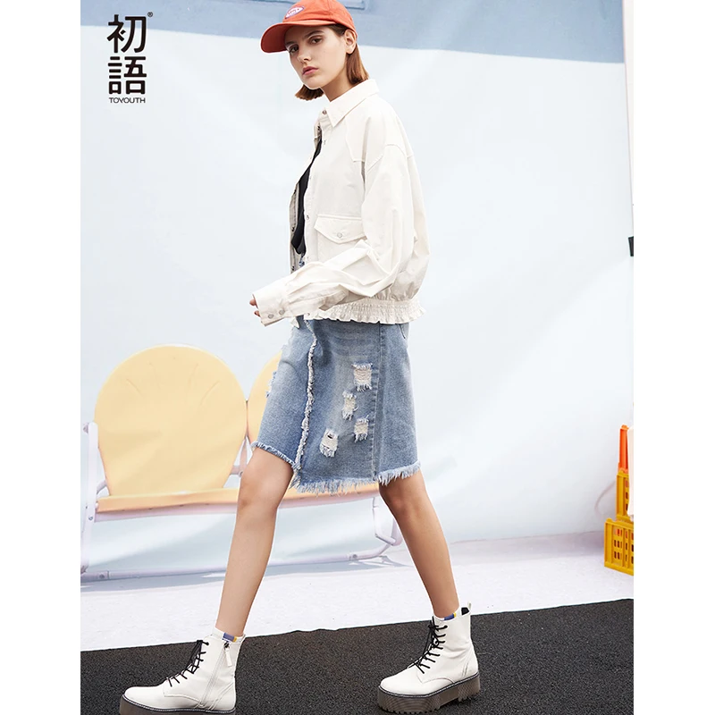 Toyouth Весенняя женская короткая модная куртка с длинным рукавом и стоячим