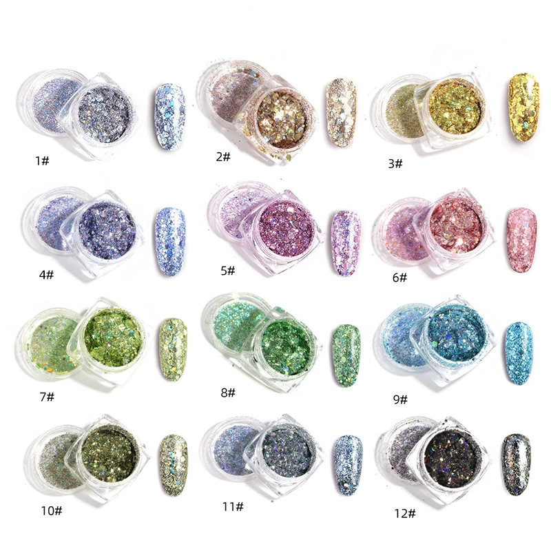 Разноцветные лазерные блестки для ногтей блестящие цветные хлопья 3d DIY
