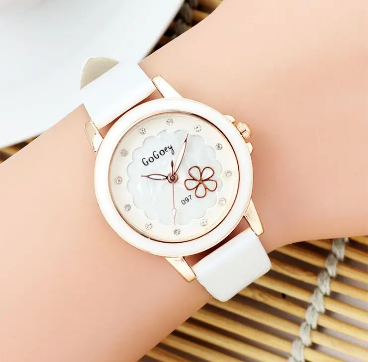 

Hot Sales Gogoey Brand flower leather watches women ladies fashion crystal dress quartz wristwatches Relogio Feminino 097