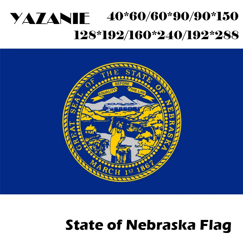 Язание Флага штата Небраска размером 60*90 см/120*180 см/160*240 см/192*288 см, с наложенным индивидуальным логотипом США и названием страны.