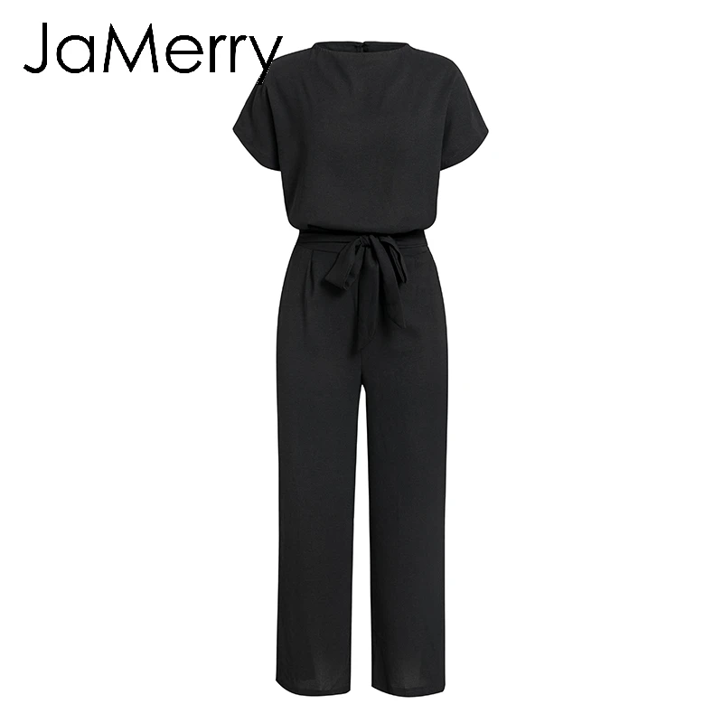 JaMerry винтажный однотонный черный женский комбинезон летний короткий рукав