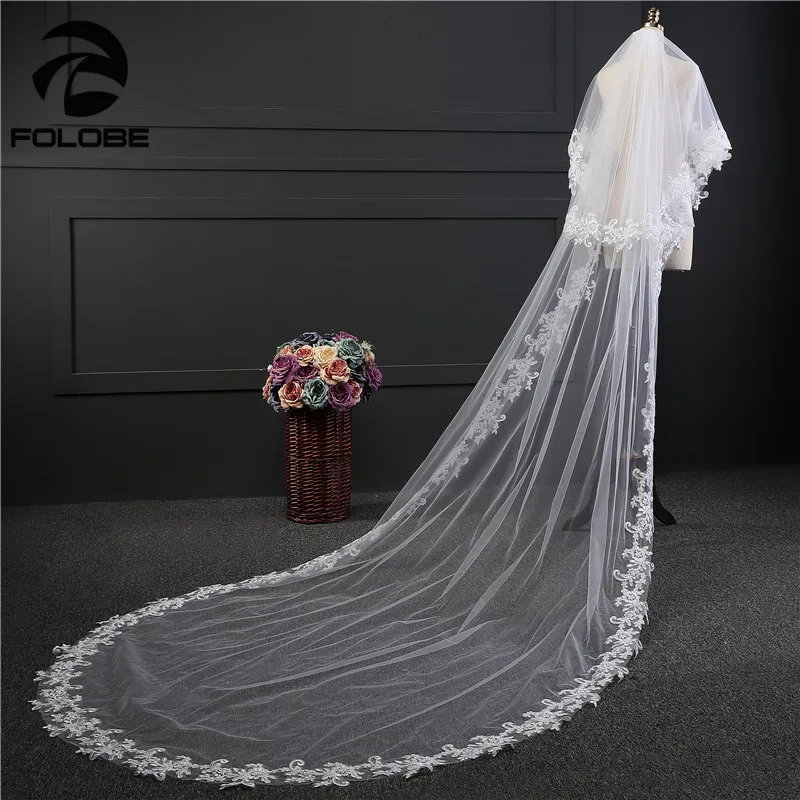 Casamento Stock белая/слоновая кость Аппликации Кружевной Край двухслойная Фата