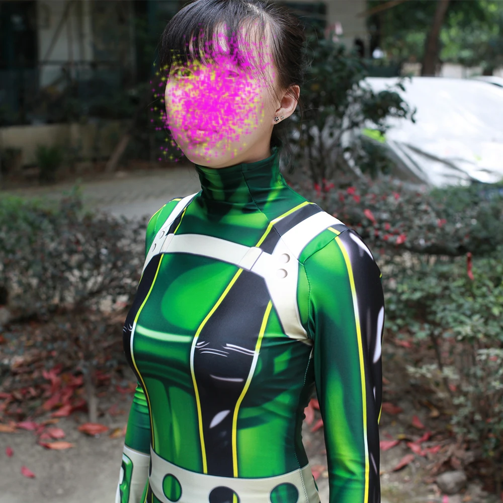 Boku no hero Academy Косплей tsuyu asui Костюм Zentai боди костюм комбинезоны Парик Мой герой