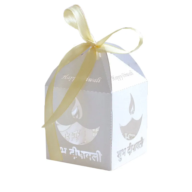 50pcs /lot Happy diwali baptism favor box laser cut sweet with free various ribbons | Дом и сад