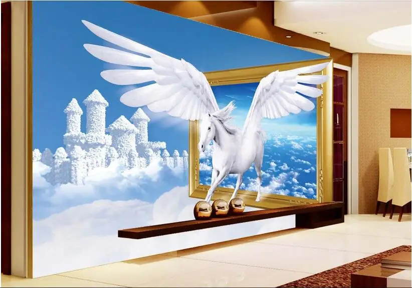 Пользовательские фото 3d обои мечта облако дворец лошадь картина фон настенные