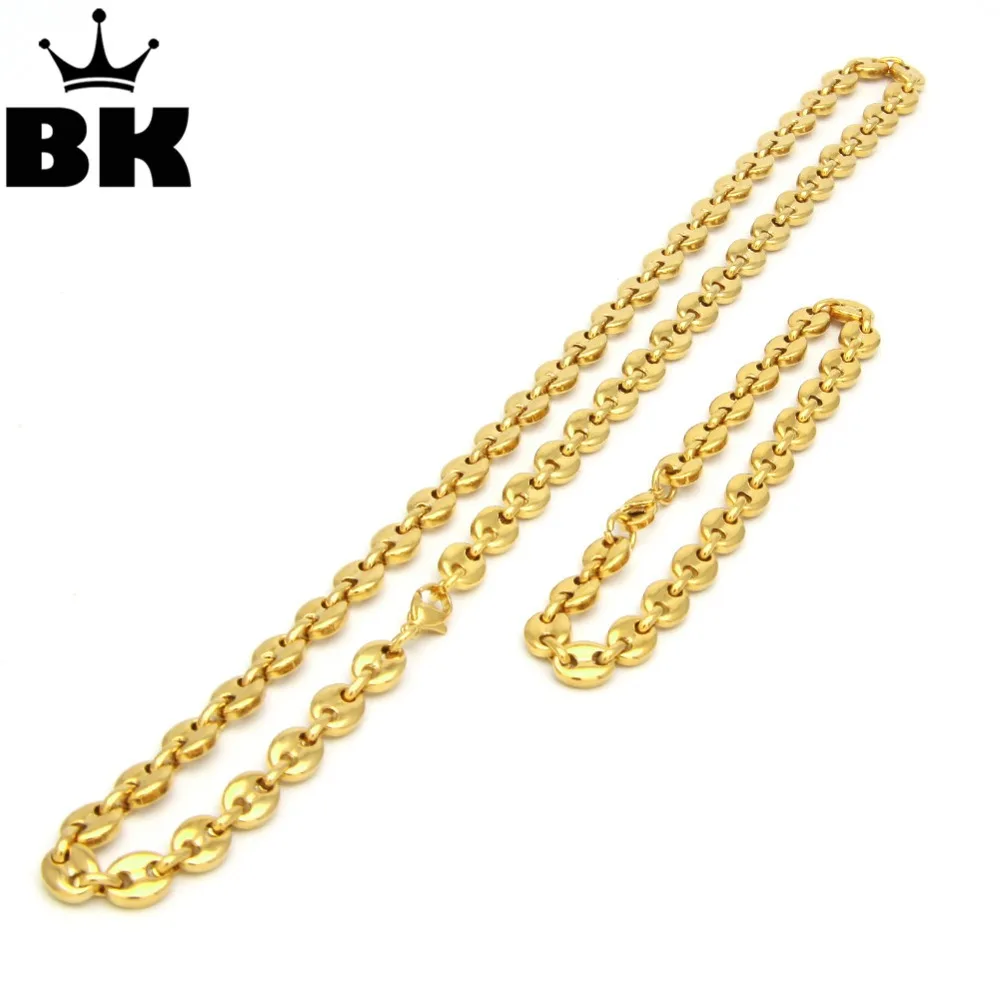 THE BLING KING 8 мм пыхтел Mariner Звено Цепи и браслет набор позолоченный посеребренный хип-хоп, панк украшения для мужчин 22,5 см и 55 см
