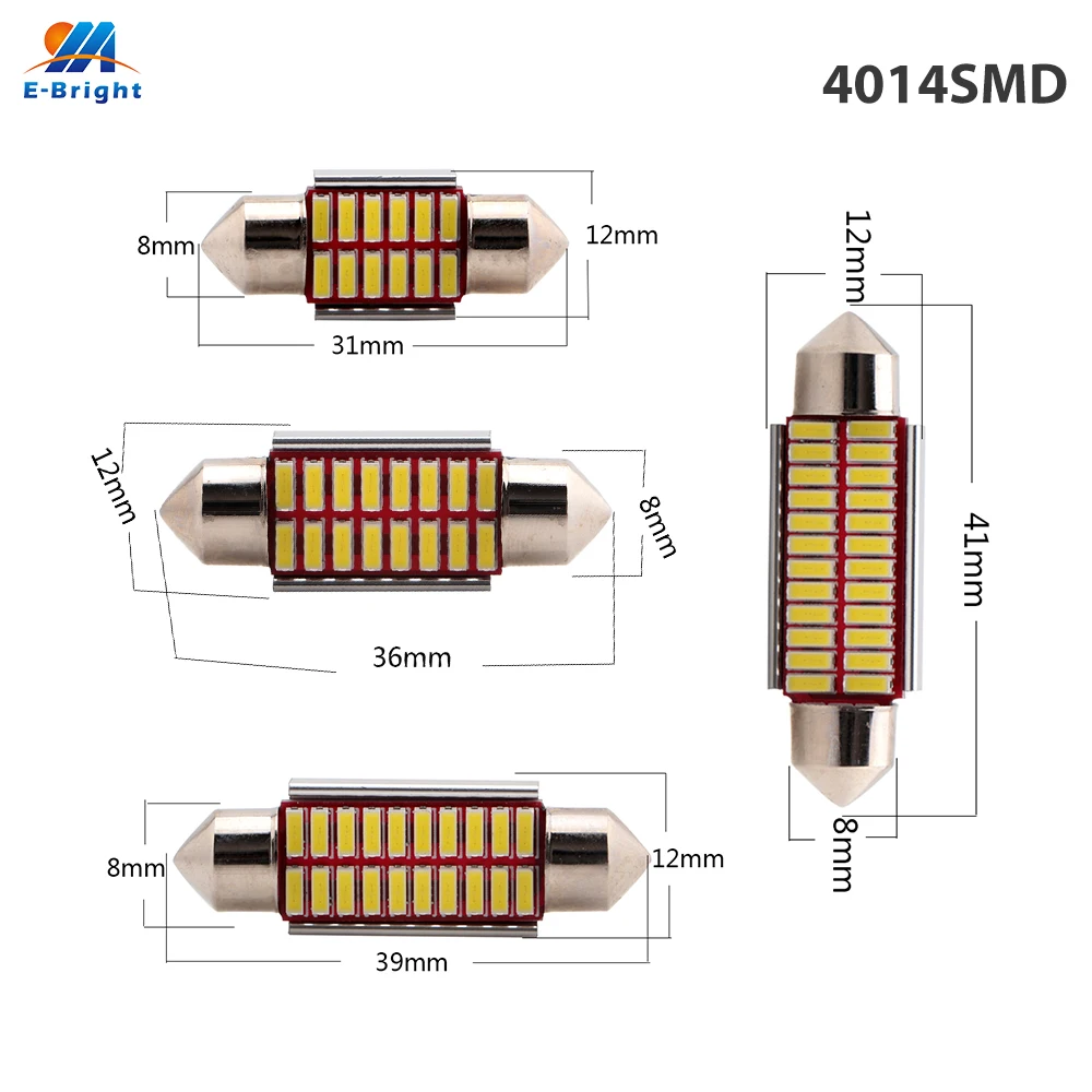 Оптовая продажа 200X 4014 Smd без ошибок чисто белые лампы Led гирлянда 31 мм 36 39 41 C5W C10W