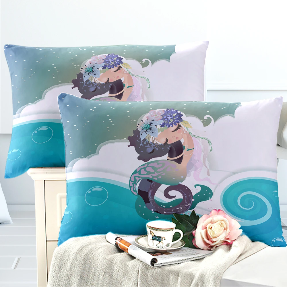 

Cute Mermaid Bedding Set Girls Colorful Cartoon Duvet Cover Set Ocean Wave Print Bed Cover King Queen Bedclothes Pillowcase D25