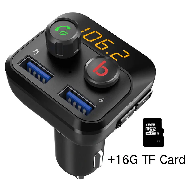 Автомобиль mp3 плеер FM передатчик Bluetooth 5,0 беспроводной приемник USB Автомобильное зарядное устройство U диска lossless музыка Bluetooth Car Kit - Название цвета: With 16G TF card