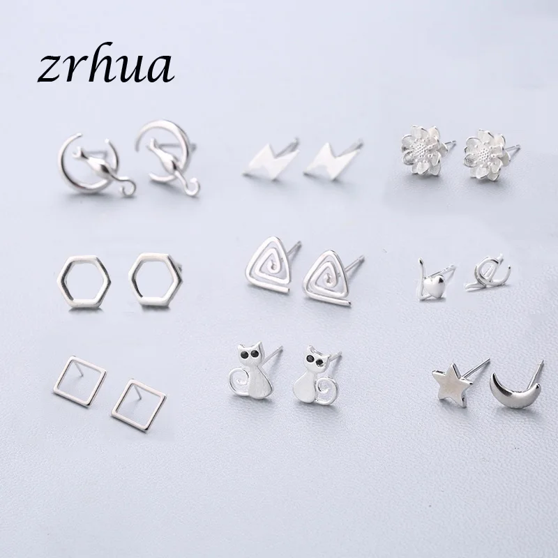 ZRHUA 925 пробы серебряные Простые серьги-гвоздики подарок pendientes oorbellen букле d'oreille femmes Новая коллекция рождественские подарки