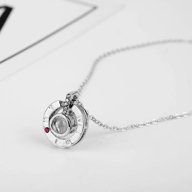 Круглые розовое золото 100 языков I love you прожекторный Подвесной Ожерелье