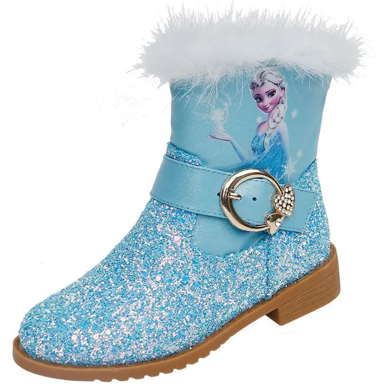 Disney/Детские хлопковые ботинки принцессы на высоком каблуке для девочек Теплые