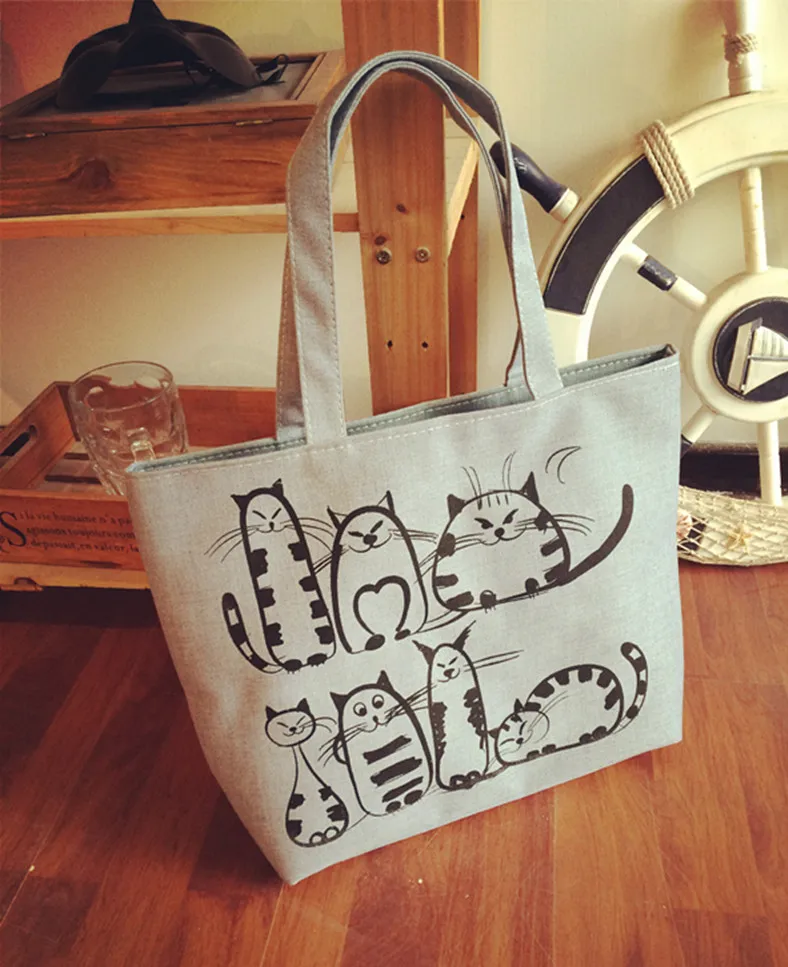 Пляжная сумка на молнии с рисунком кошки из мультфильма Bolsa Feminina Холщовая Сумка