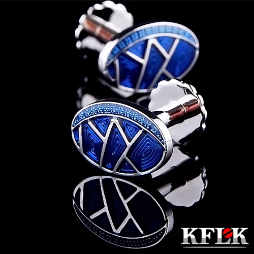 

KFLK gemelos запонки для рубашек для мужчин, подарочные брендовые запонки на пуговицах с синей эмалью, запонки высокого качества, ювелирные издел...