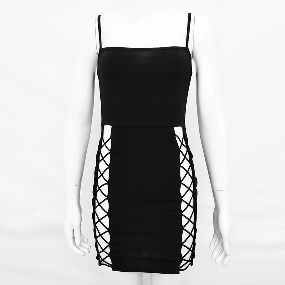 Jasonplay VI модные бретели рукавов Sexy Тонкий Bodycon платье вырезами сбоку вечерние