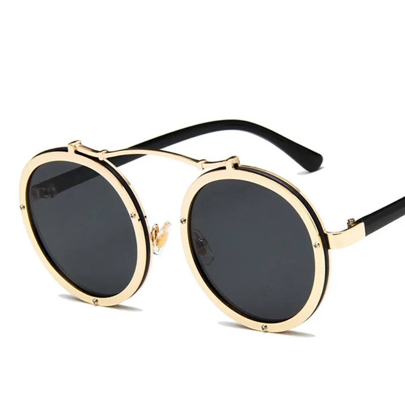 Классические солнцезащитные очки в круглой оправе стиле стимпанк для женщин и