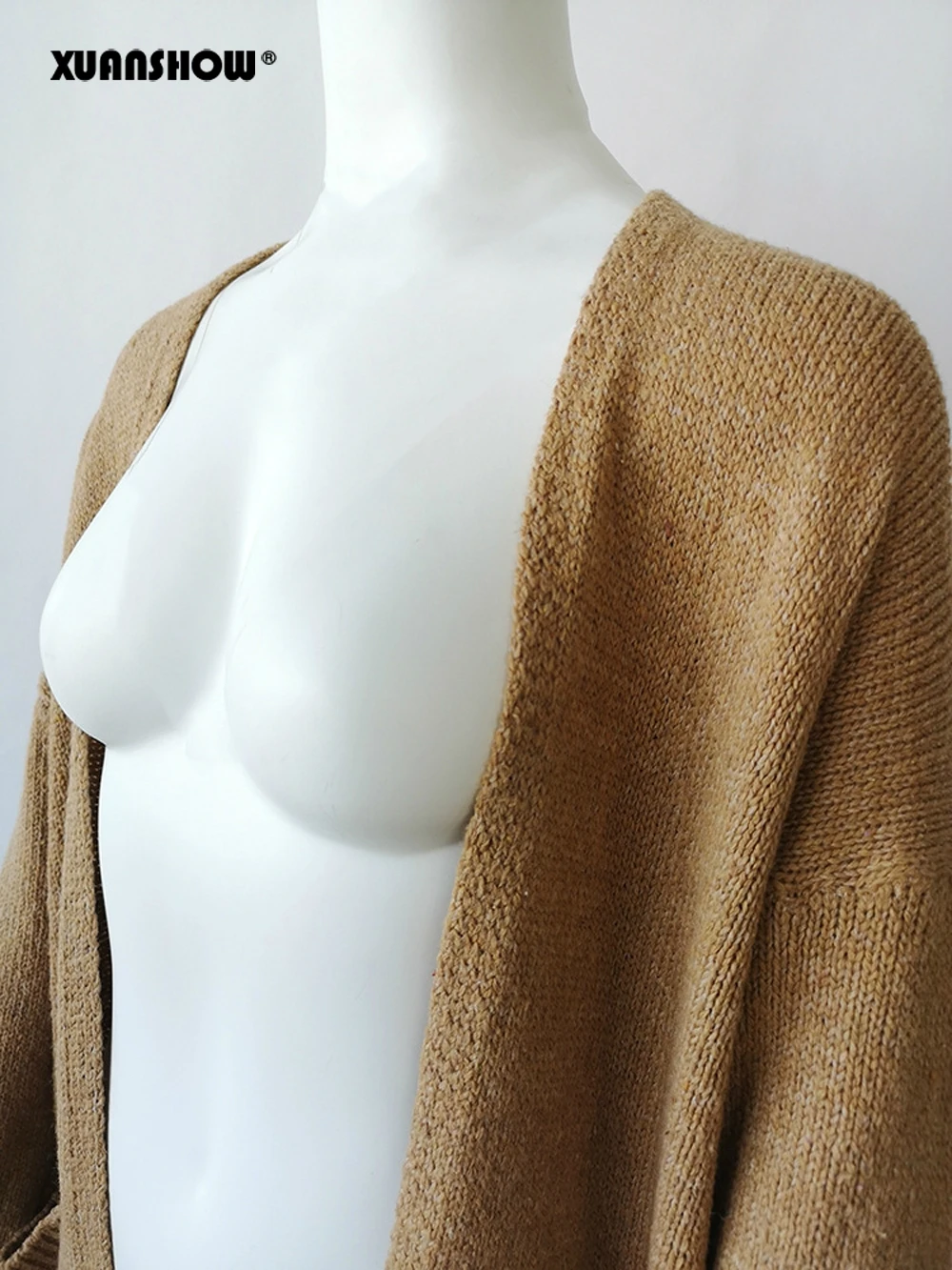 XUANSHOW Sueter Mujer Invierno осенний Однотонный женский длинный кардиган, хлопковый Свободный вязаный свитер с открытой строчкой размера плюс 5XL