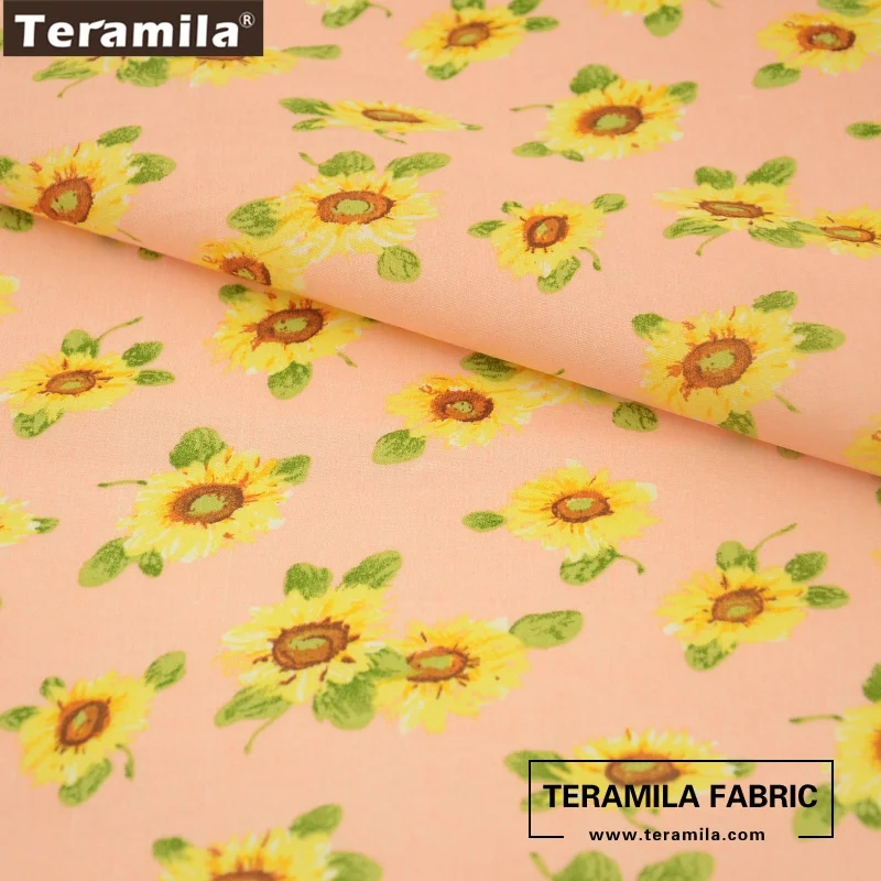Teramila Cotton Poplin Fabric Light Pink Fat Quarter Meter Cloth Tissue Printed Sunflower Pattern Patchwork For Sewing Crafts|fat quarters|cotton