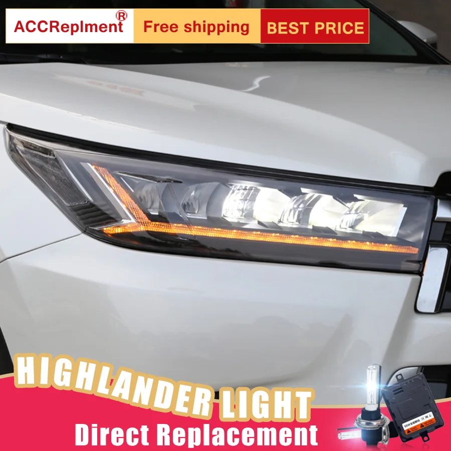 2 шт. светодиодный головной светильник s для Toyota Highlander 2018 автомобильный