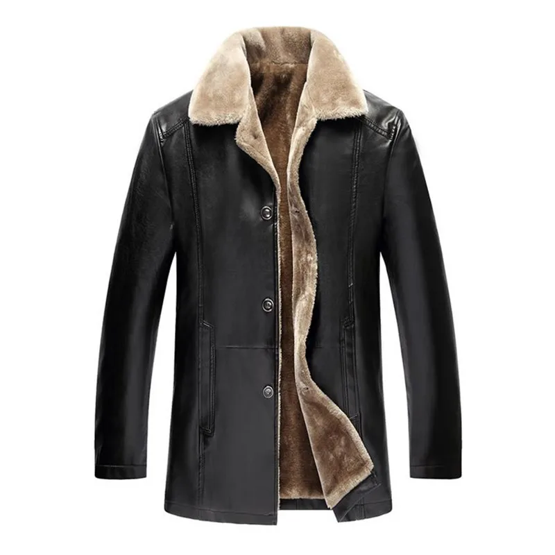 

New Products Winter Men's Leather Jackets Business Casual Men's Jackets Plus velvet Leather Jackets Windproof coat Overcoat
