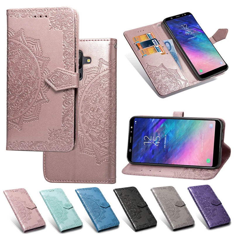 Кожаный чехол с узором Мандала для Samsung Galaxy J4 J6 Plus J8 A6 A8 A7 A9 2018 чехлы бумажники S8 S9 +