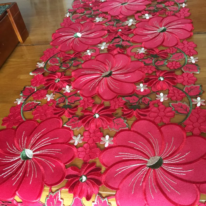 Вышитая красная настольная дорожка Цветочная Роскошная Свадебная скатерть